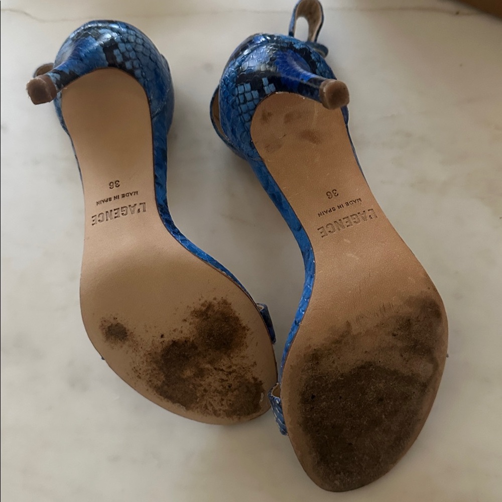 L'AGENCE Gisele II Sandal Paloma Blue Snake Leather Open Toe Heel Size 6 - Picture 4 of 5